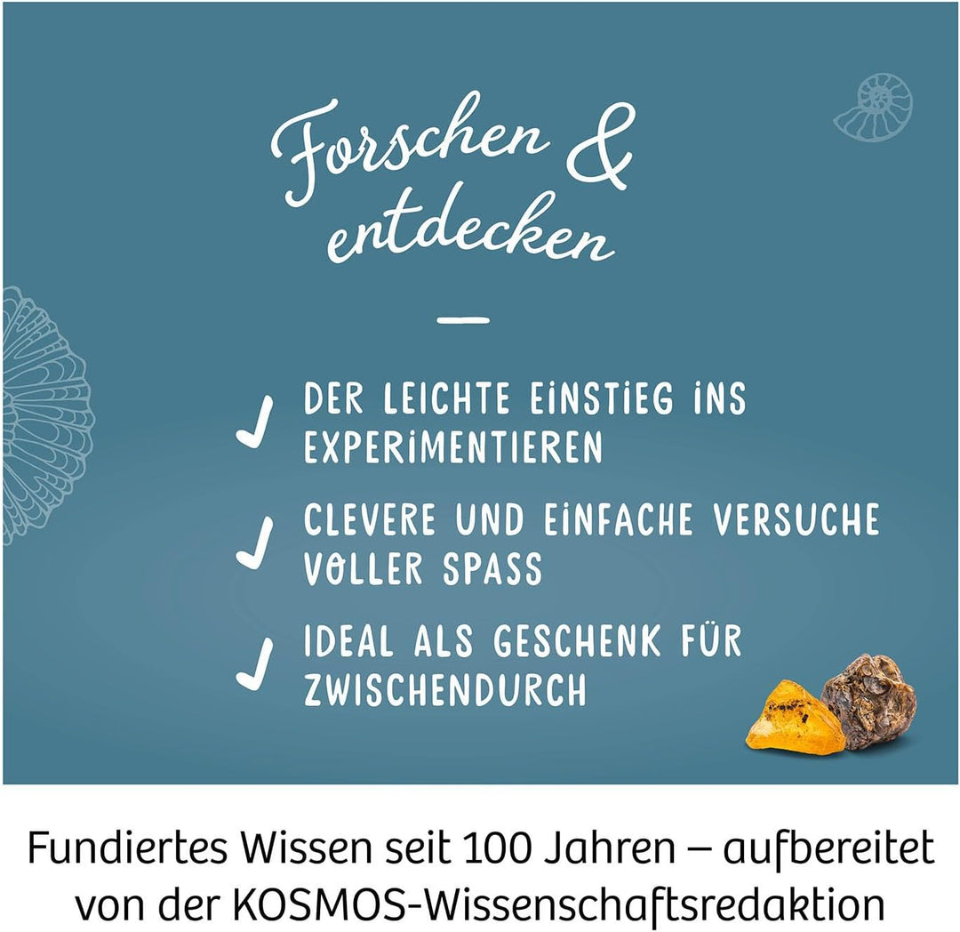 KOSMOS 617226 Fossilien Ausgrabungs-Set, Grabe echte Versteinerungen und Bernstein selbst aus, mit H