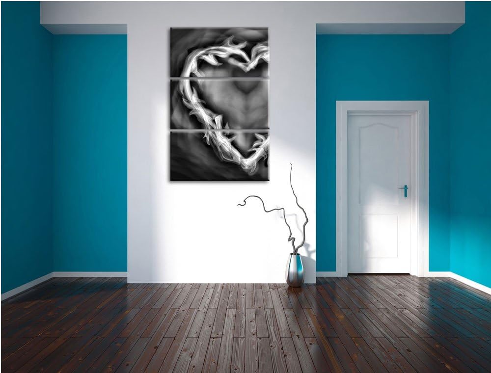 Pixxprint Herz aus Feuer als Leinwandbild/Grösse: 3 Teilig (120x80) cm/Wandbild/Kunstdruck/fertig be