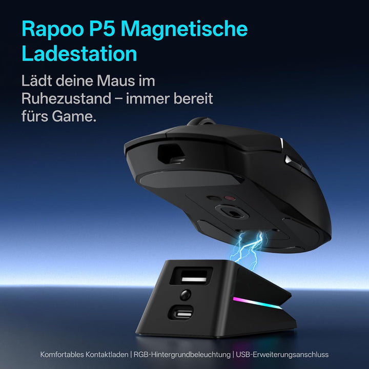 Rapoo VT9SE Plus Kabellose Gaming-Maus mit RGB Magnetische Ladestation VT9SE PLUS Schwarz, VT9SE PLU