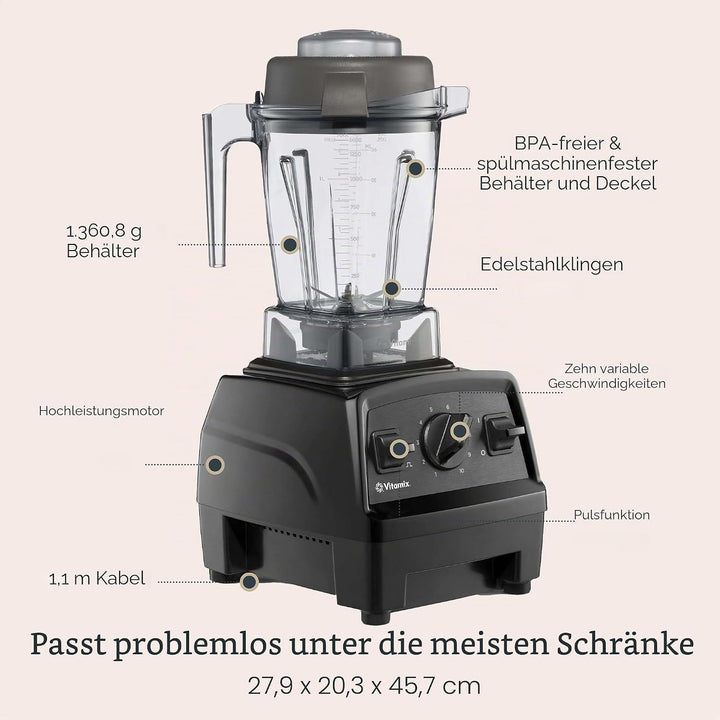 Vitamix E310 Explorian Mixer, professionelle Qualität, 1,4 l Behälter, Schwarz, Schwarz