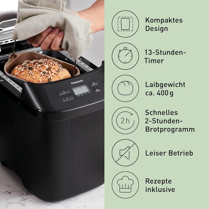 Panasonic SD-PN100KXE Mini Brotbackautomat – Kompakter Brotbackmaschine mit 18 Automatikprogrammen,