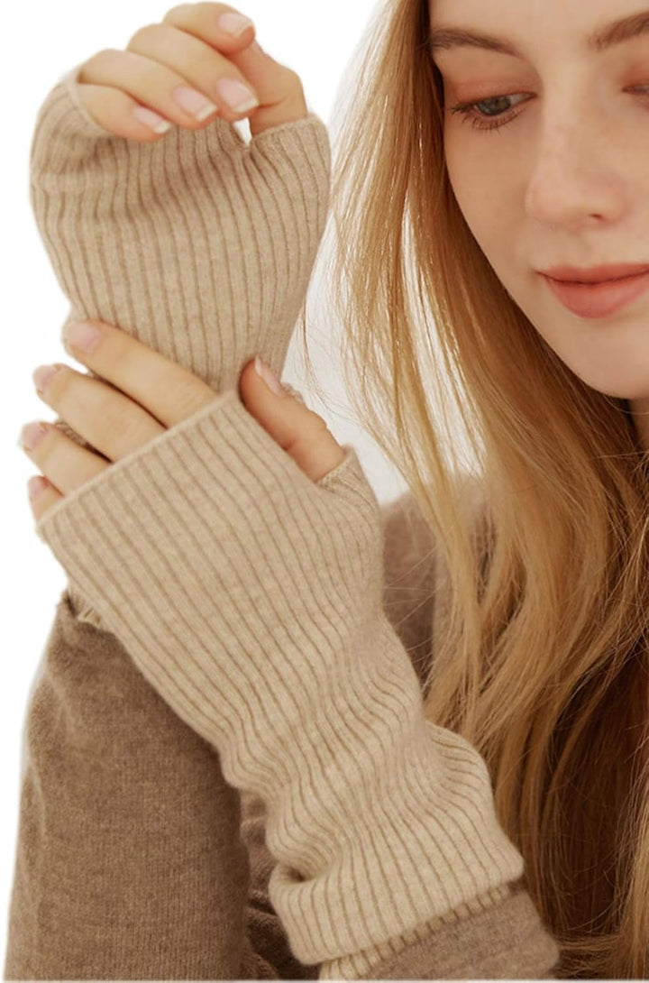 Prettystern Damen mid-lange Kaschmir Pulswärmer Arm-Stulpen fingerlose Ripp-Strick Handschuhe Länge