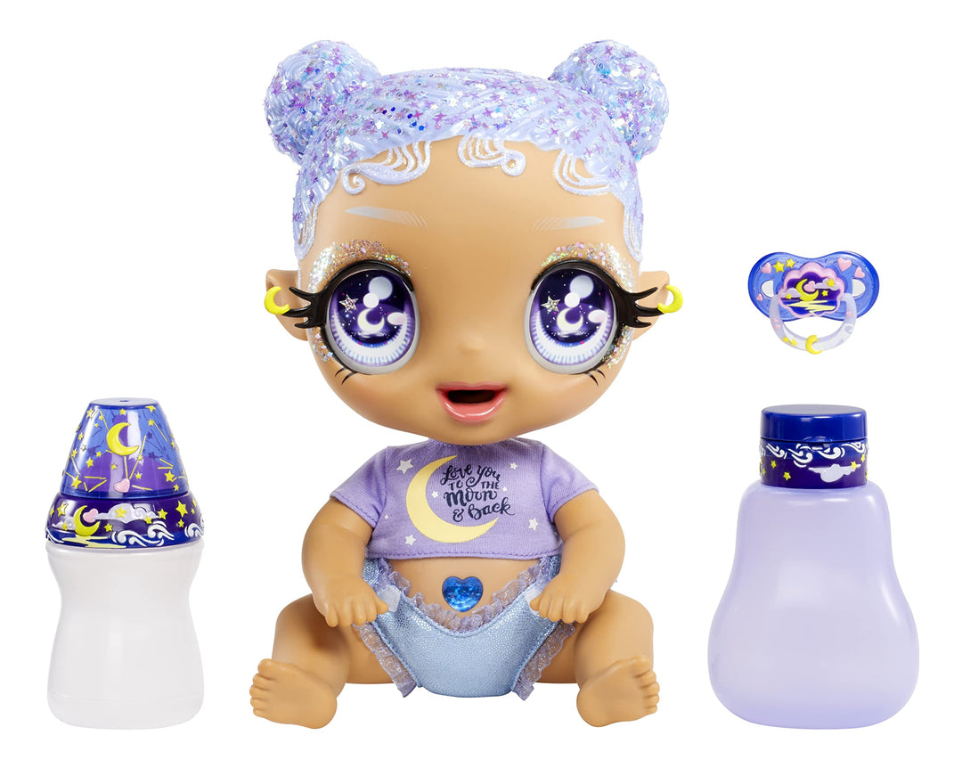 Glitter Babyz MGA Selena Stargazer - Babypuppe mit 3 magischen Farbwechseln durch eiskaltes Wasser,