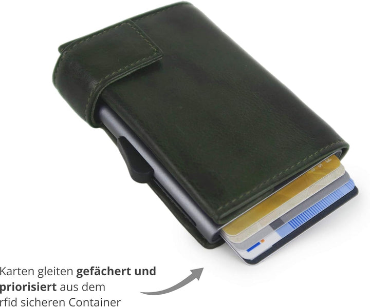 SecWal Kartenetui mit Münzfach Reissverschluss (Grün Vintage), Grün Vintage