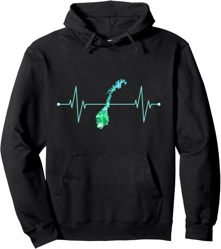 Norwegen Karte Herzschlag, Polygonstil Skandinavien Pullover Hoodie