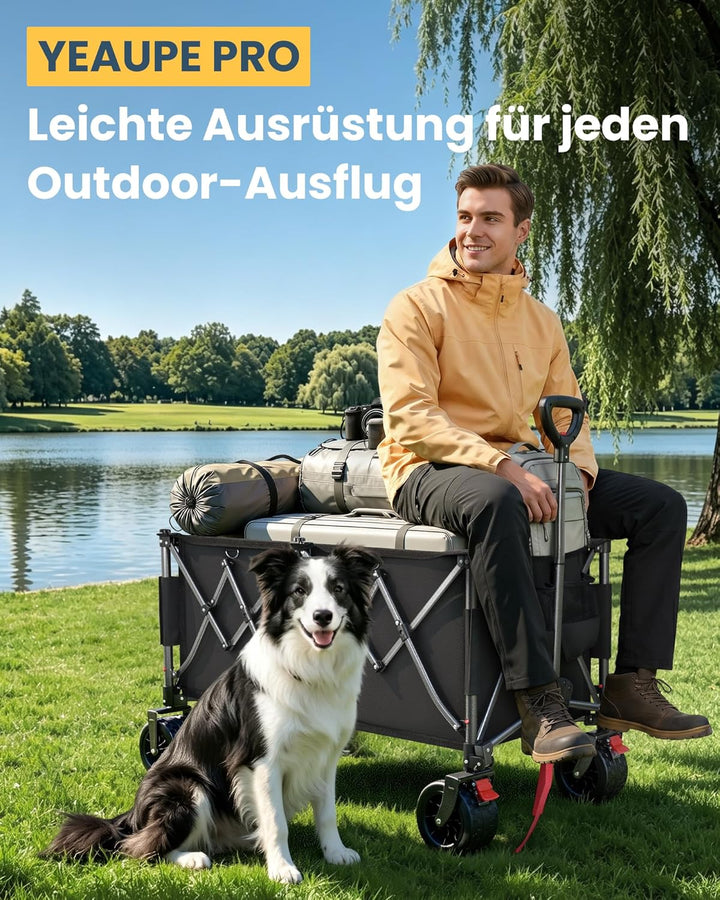 YEAUPE PRO Bollerwagen Faltbar, 260L 250KG Handwagen mit Bremsen Belastbar, Extra Breite 17x10 cm Re
