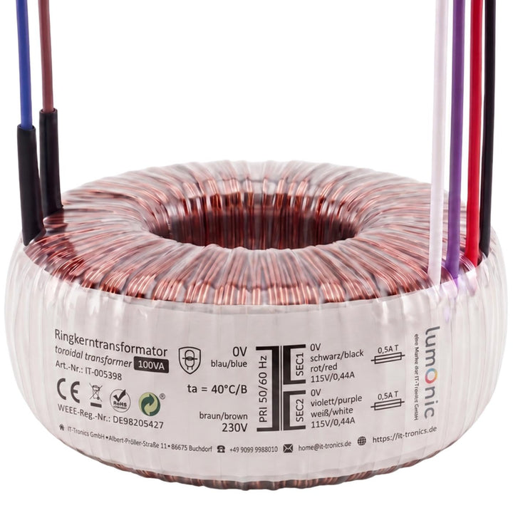 Sedlbauer Ringkerntrafo Transformator 100VA 2x115V für Audio, Industrie, Halogen und Schienensysteme