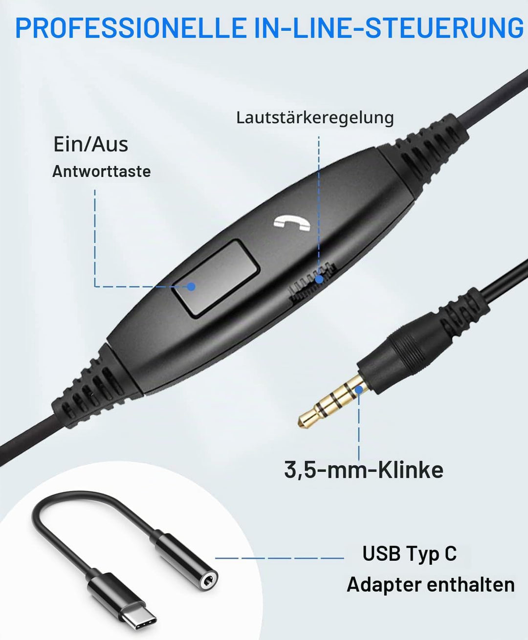 Callez Headset PC 3,5mm Klinke mit Mikrofon Noise Cancelling, On-Ear Stereo Kopfhörer Handy für Lapt