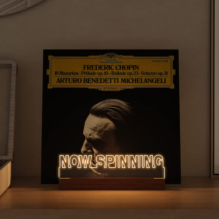 Ammonite Beleuchten Now Spinning Vinyl-Schallplattenständer, Now Playing Plattenständer, hölzerne Ac