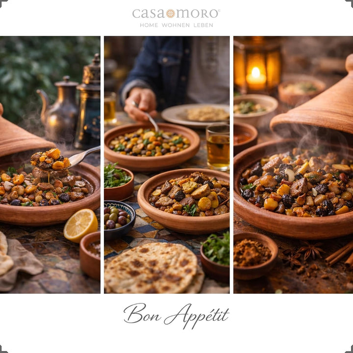 Marokkanische Tajine, Schmortopf aus Ton Ø 30cm Kochen für 3-4 Personen | Tagine unglasierter Gartop