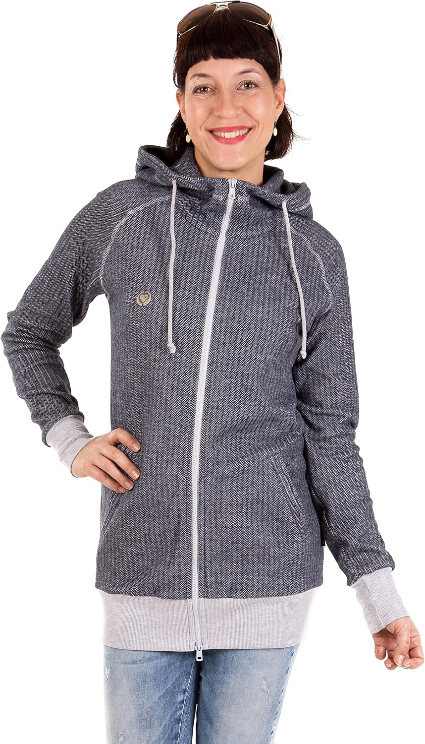 Viva la Mama 3in1 leichte Tragejacke für Mama und Baby, Umstandsjacke - Cleo, M Anthrazit - Vorn und