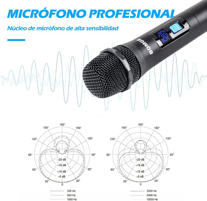 BOMGE Kabelloses Mikrofonsystem, Pro 4-Kanal schnurloses Mikrofon-Set mit vier Handmikrofonen, feste