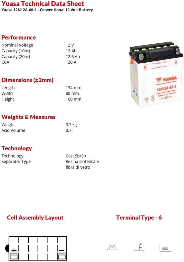 YUASA BATTERIE 12N12A-4A-1 offen ohne Saeure