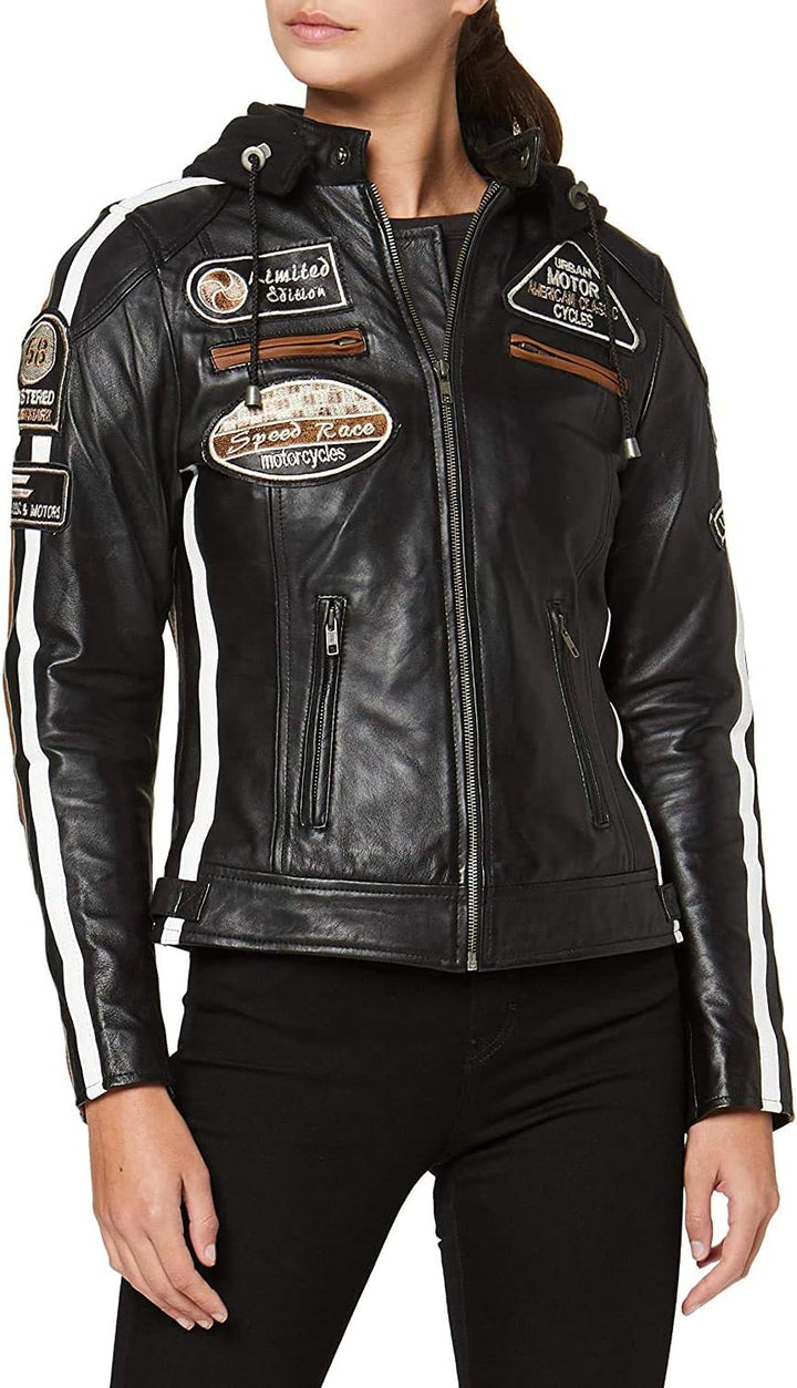 URBAN 5884 Motorradjacke Damen Mit Protektoren, Damenjacke aus Lammleder, Protektoren für Rücken, Sc
