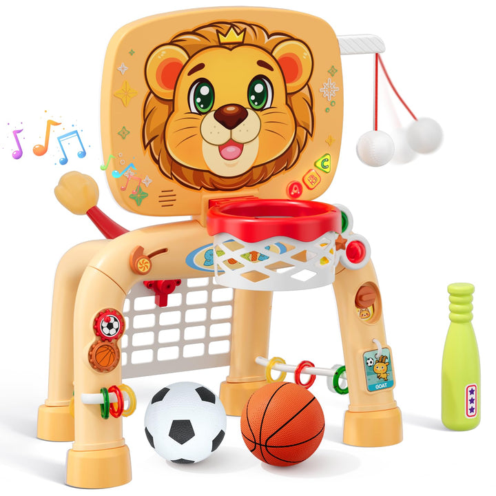 3 in 1 Kinder Basketballkorb Set mit Fussball Baseball, Basketballständer mit Fussballtor, Mini Bask