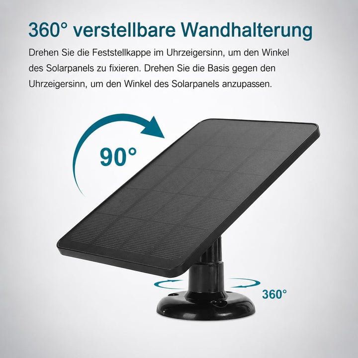 Solar Panel for Ring Camera 4 W inklusive Typ C Adapter, um 360° drehbarer Halterung und Kabel, geei
