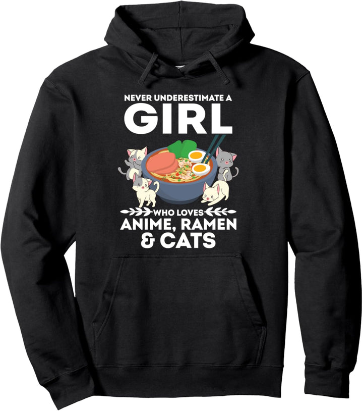 Ein Mädchen, das Anime, Ramen &amp; Katzen Japanese Otaku liebt Pullover Hoodie