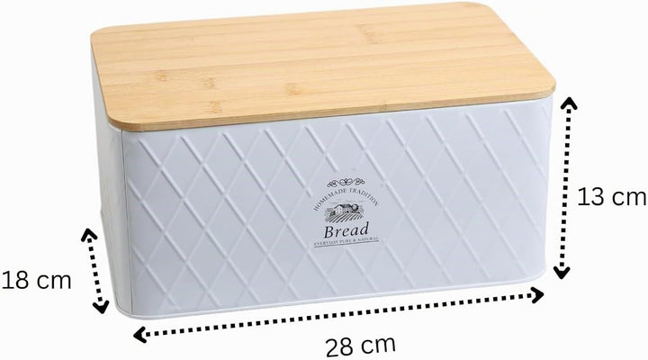 Brotkasten - Rustic Breadvault White, aus Metall mit Bambusdeckel, schöne &amp; rustikale Brotbox mit na