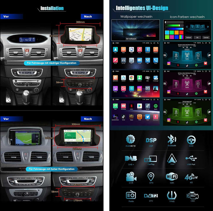 Erisin 7 Zoll 8-Kern 4GB RAM 64GB ROM Android 14 Autoradio Bluetooth mit GPS Navigation Für Renault