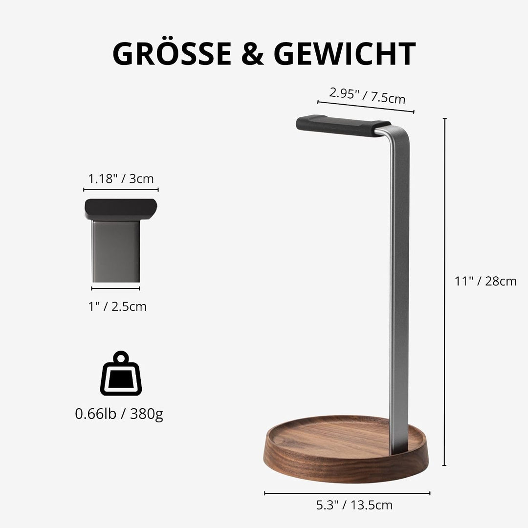 muso wood Kopfhörer Ständer Headset Halterung für Tisch aus Walnussholz und Aluminium, universeller