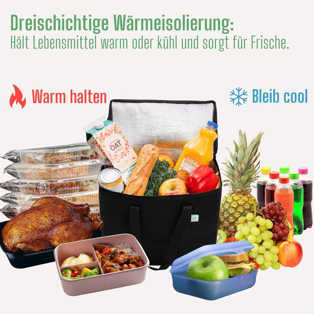 VENO 2-er Pack Wiederverwendbare Kühltasche, Isoliertasche, Einkaufstasche gross mit robuste Griffe,