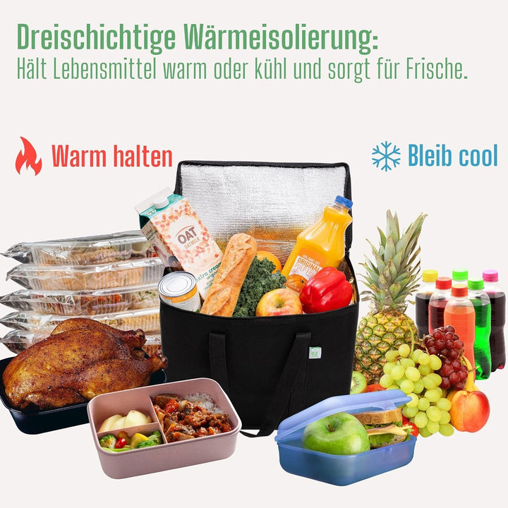 VENO 2-er Pack Wiederverwendbare Kühltasche, Isoliertasche, Einkaufstasche gross mit robuste Griffe,