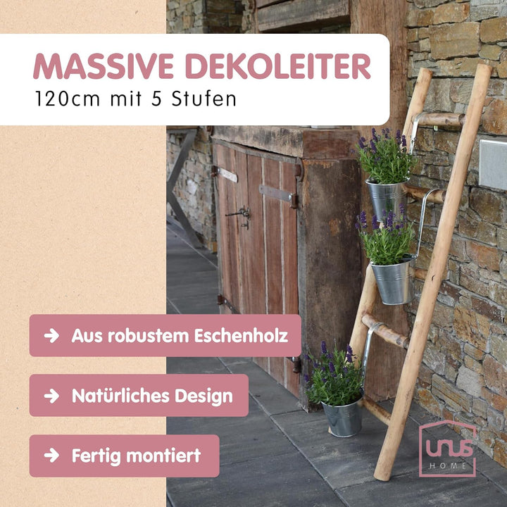 UNUS Dekoleiter Holzleiter Deko Leiter Wand Dekoration Handtuchhalter 120cm 5 Stufen Old Look Old Lo