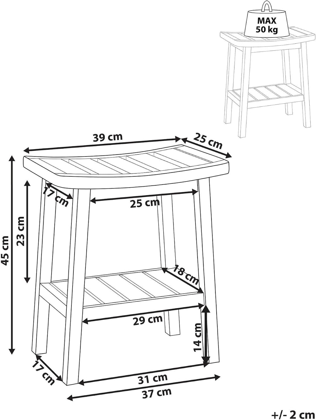 Beliani Bad Beistelltisch Hocker mit Ablage Bambusholz Hellbraun 39x25 cm modern Tremont