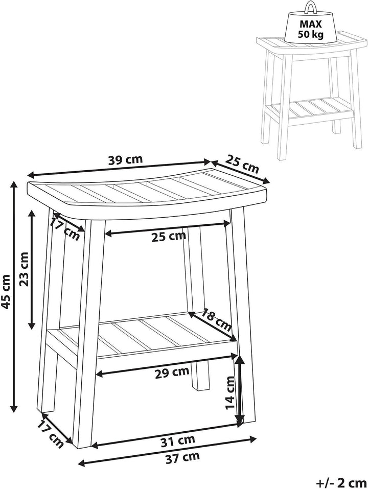 Beliani Bad Beistelltisch Hocker mit Ablage Bambusholz Hellbraun 39x25 cm modern Tremont