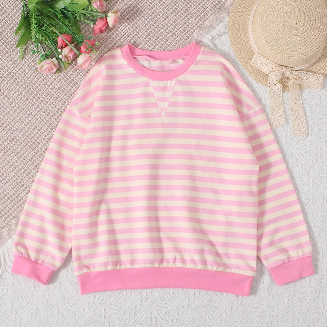 Mädchen Langarm T-Shirt Gestreiftes Langarm-T-Shirt Kinder Klassischer Rundhalsausschnitt Pullover L