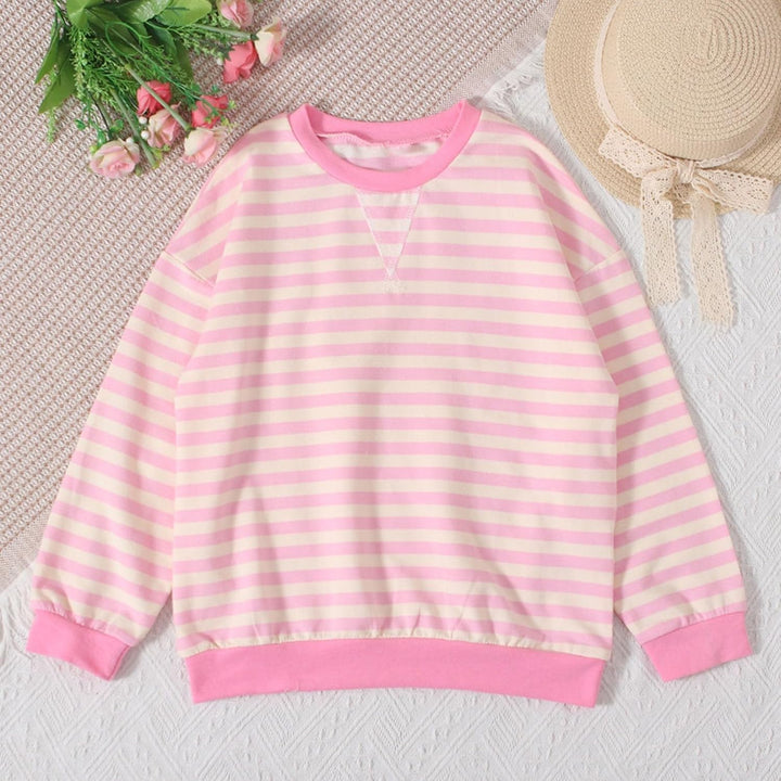 Mädchen Langarm T-Shirt Gestreiftes Langarm-T-Shirt Kinder Klassischer Rundhalsausschnitt Pullover L