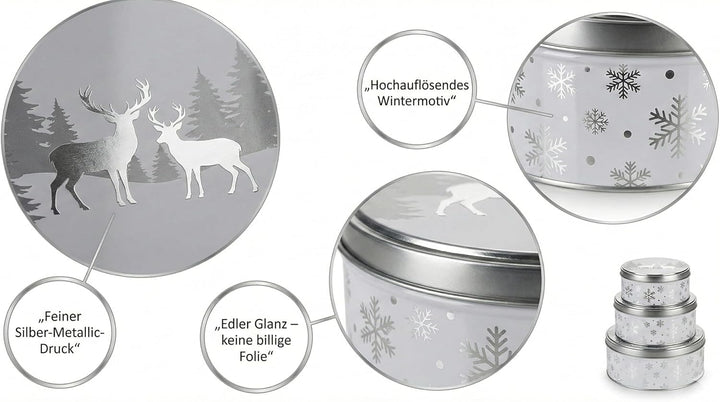 khevga Keksdose Weihnachten Blech Plätzchendose Set (flach, silber), silber