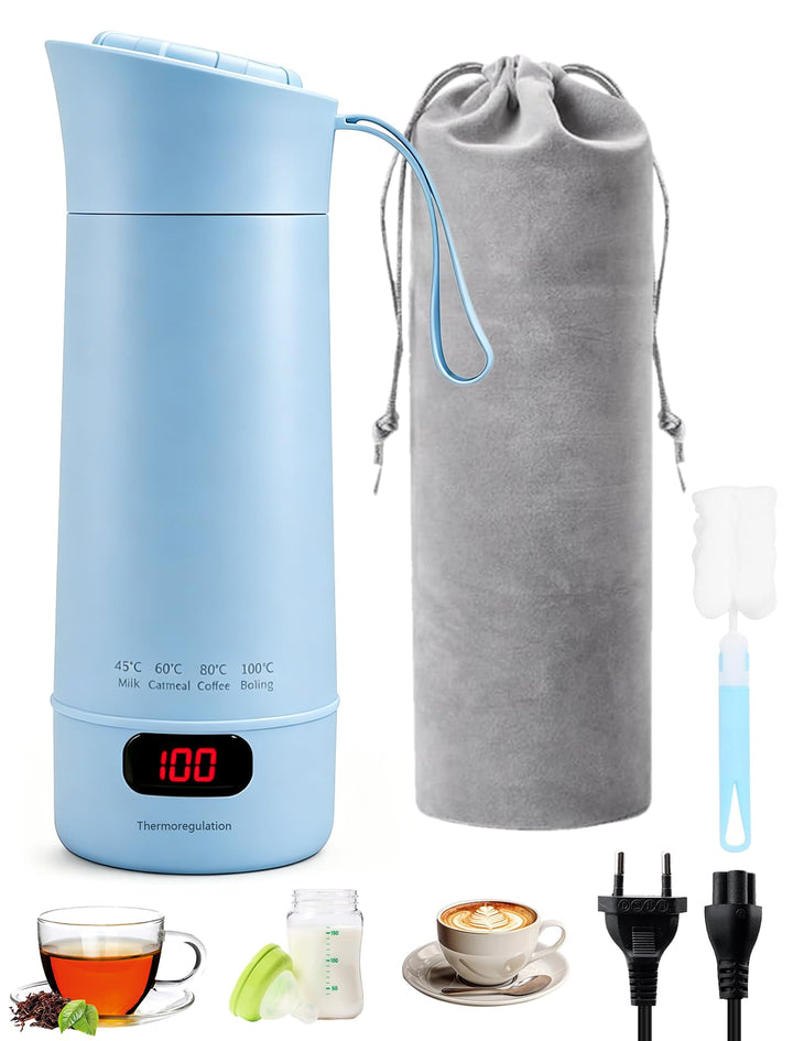 Elektrischer Reisewasserkocher Klein 400ML, Kleiner Wasserkocher Reise Schnelles Kochwasser mit Temp