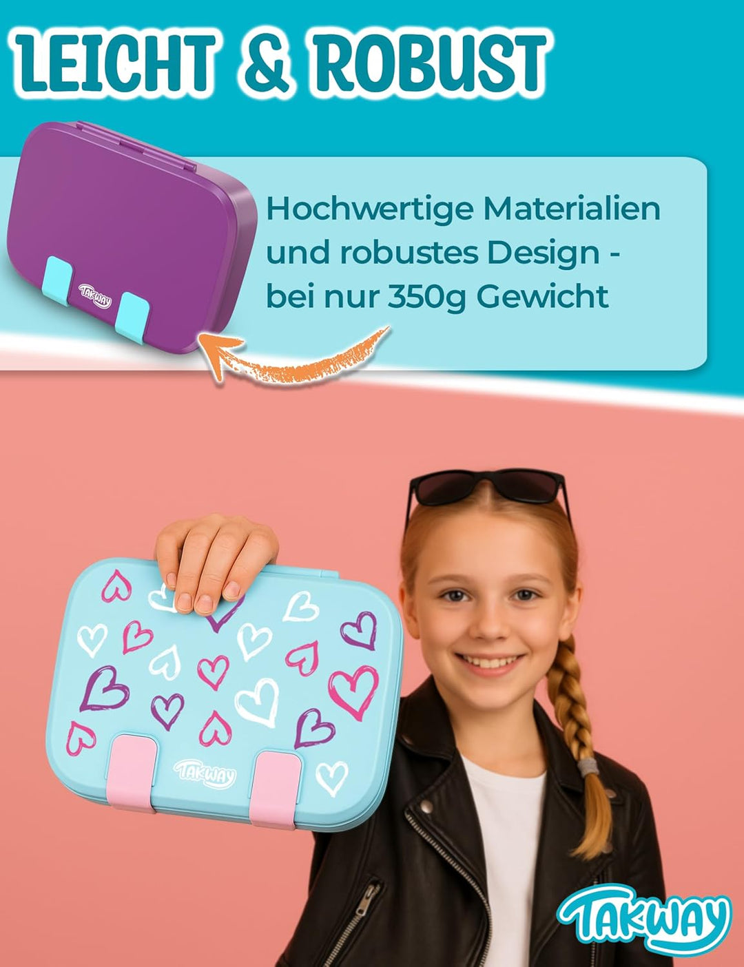 Brotdose Kinder mit Fächern - Bento Box Lunchbox BPA Frei - robust &amp; leicht zu öffnen (Pusteblume),