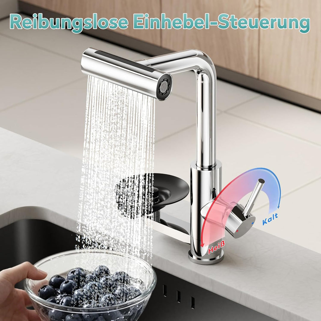 MIAOHUI Wasserhahn Küche mit Glasspüler, Chrom | 4 Funktionen Armatur Küche Ausziehbar, Einhebel küc