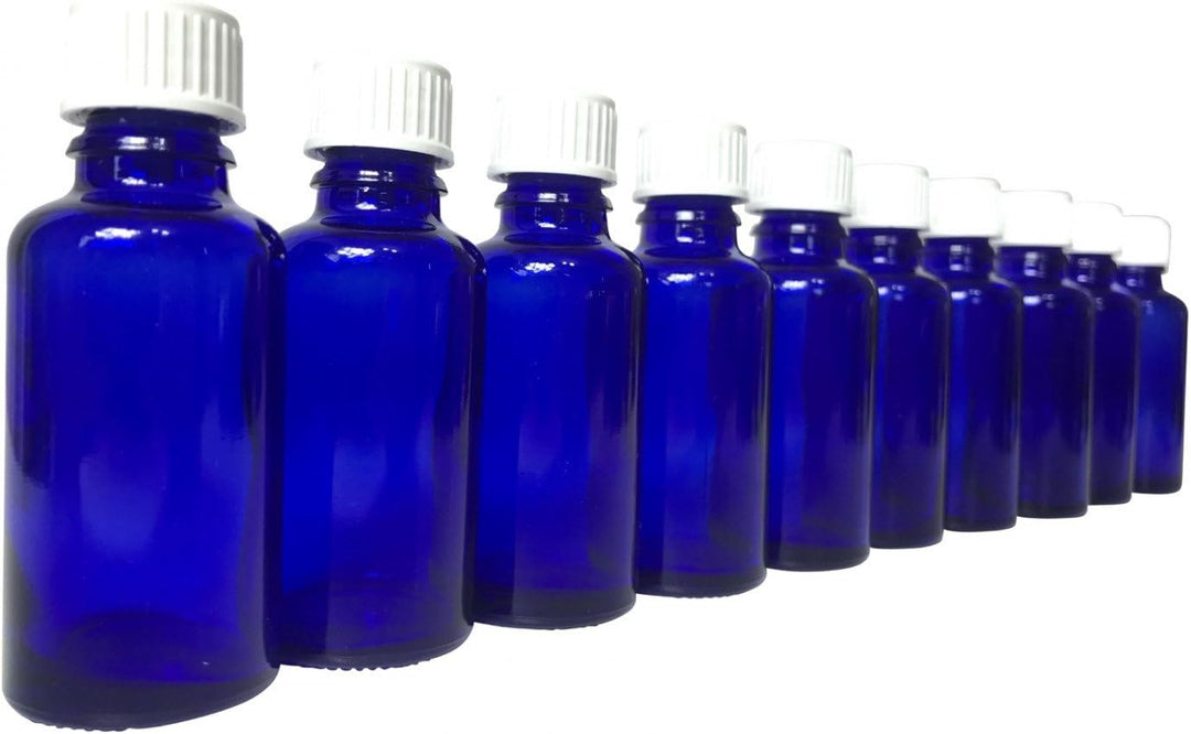 10 x Blauglas Flasche je 50 ml mit DIN18 Gewinde &amp; Deckel
