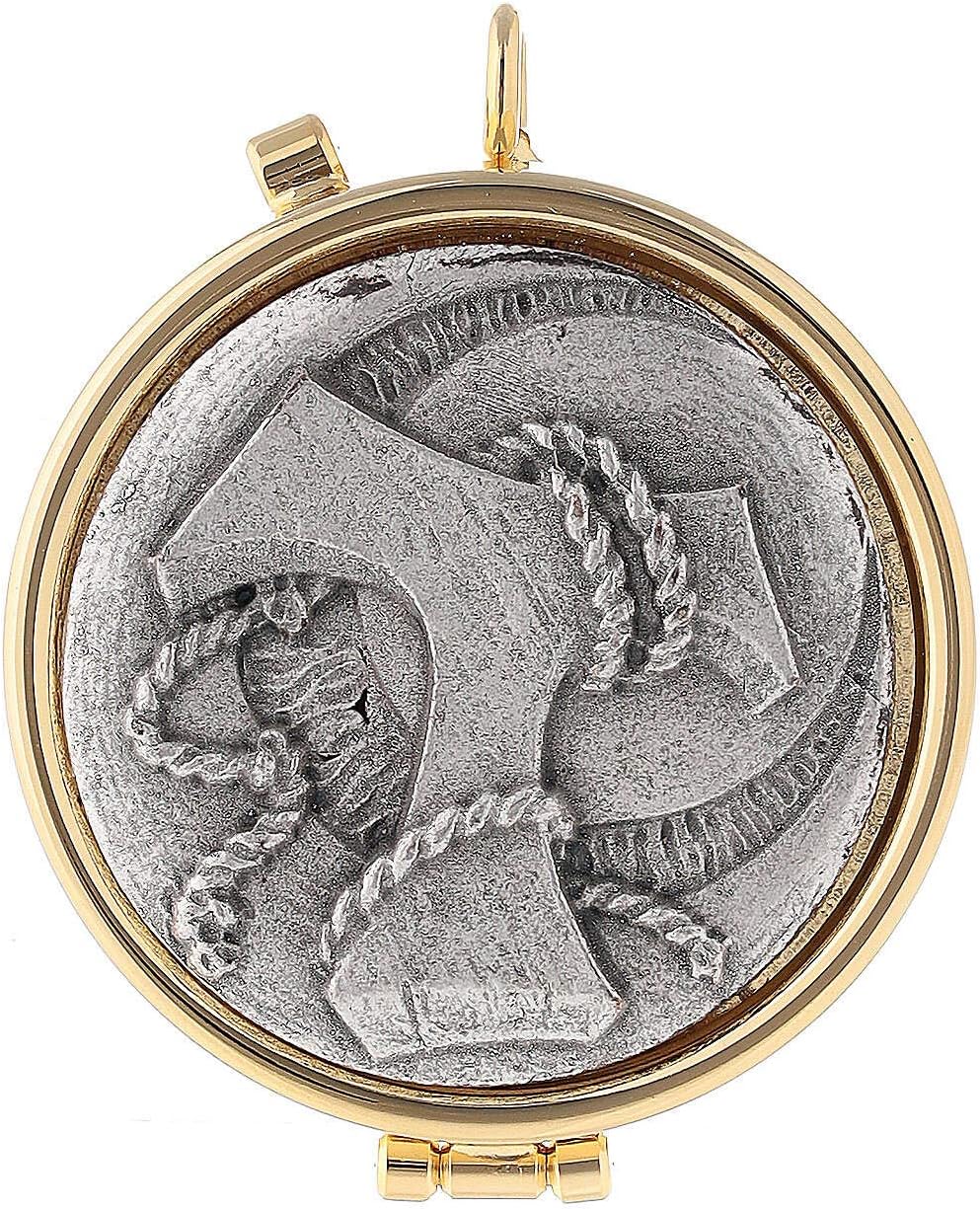 Behälter Hostie mit Taukreuz und Schnur aus Hartzinn