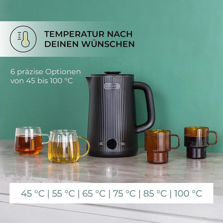 Kettle 1.7 L with Temperature Selection &amp; Warming Function - Electric Stainless Steel 2200W, 6 Tempe