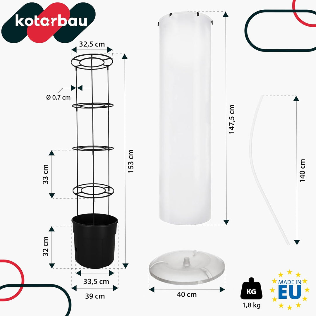 KOTARBAU® 5er Set Tomatentopf - Rankhilfe mit Folie - H: 153 cm - mit Tomatenhaube ⌀ 40 cm - Tomaten