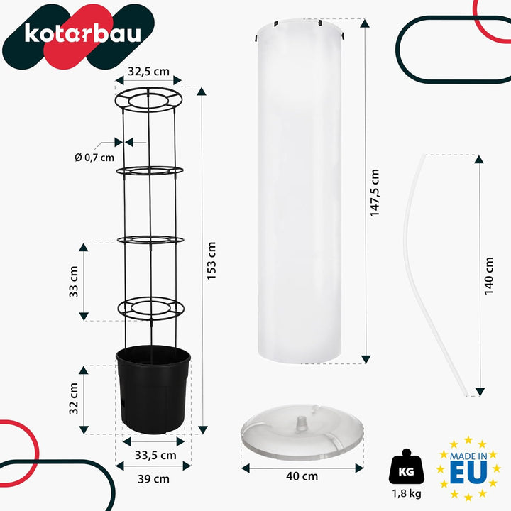 KOTARBAU® 5er Set Tomatentopf - Rankhilfe mit Folie - H: 153 cm - mit Tomatenhaube ⌀ 40 cm - Tomaten