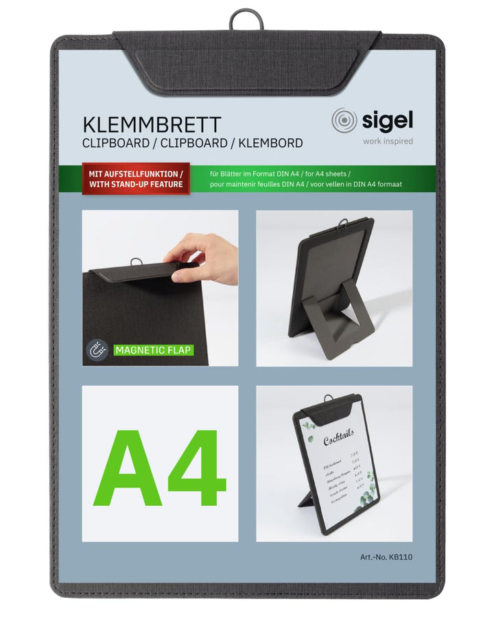 SIGEL Klemmbrett A4 anthrazit mit Aufstellfunktion 1 Stück anthrazit, 1 Stück anthrazit