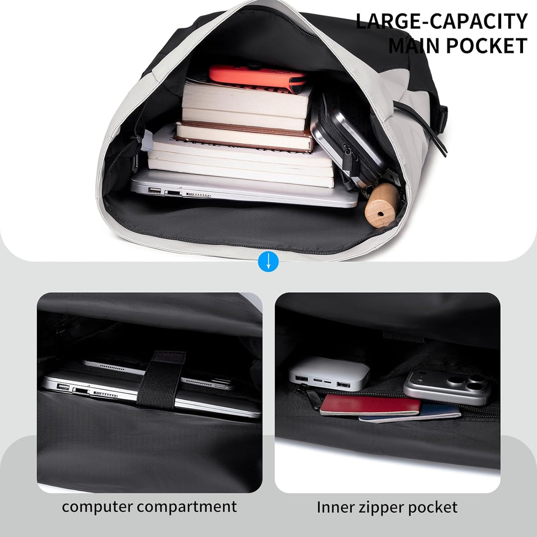 Rolltop Rucksack Herren, wasserdichter Laptop-Rucksack 16 Zoll Grau, Grau