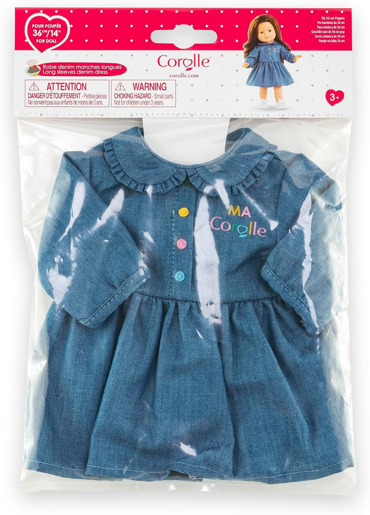Ma Corolle 9000212860 Denim-Kleid, Langarm, Puppenkleid, 36 cm, ab 3 Jahren