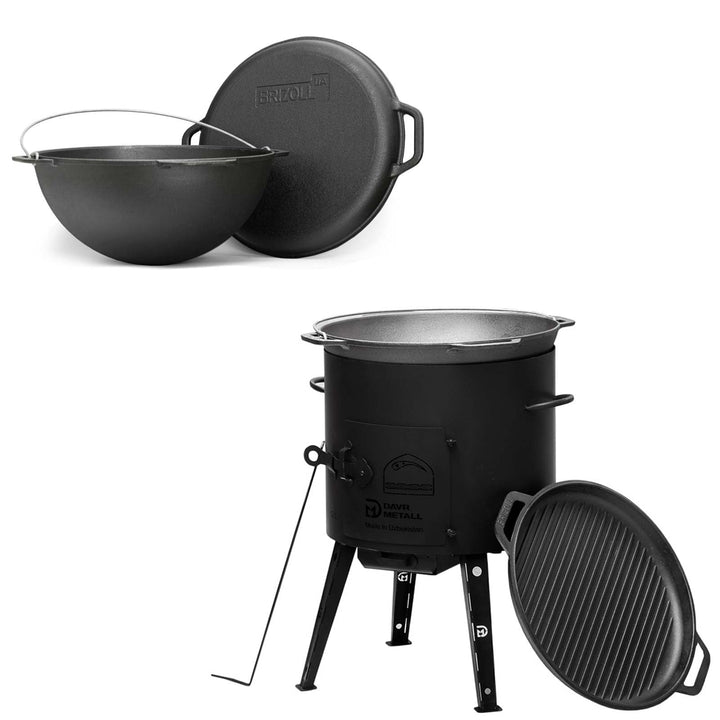 10L Kazan mit Ø36 Uchag Utschak Utschag 2mm stahl Kessel mit Deckel-Grillpfanne aus Gusseisen Kasan