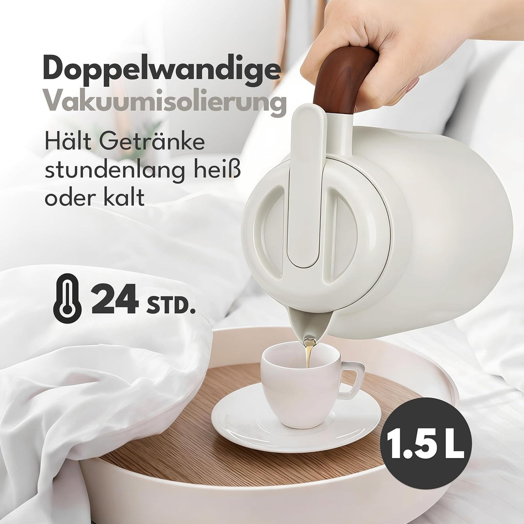 LEBENLANG Thermoskanne 1,5L Keramikbeschichtung - Inkl. Teesieb I 24h Heiss I Kaffeekanne Kaffee &amp; T