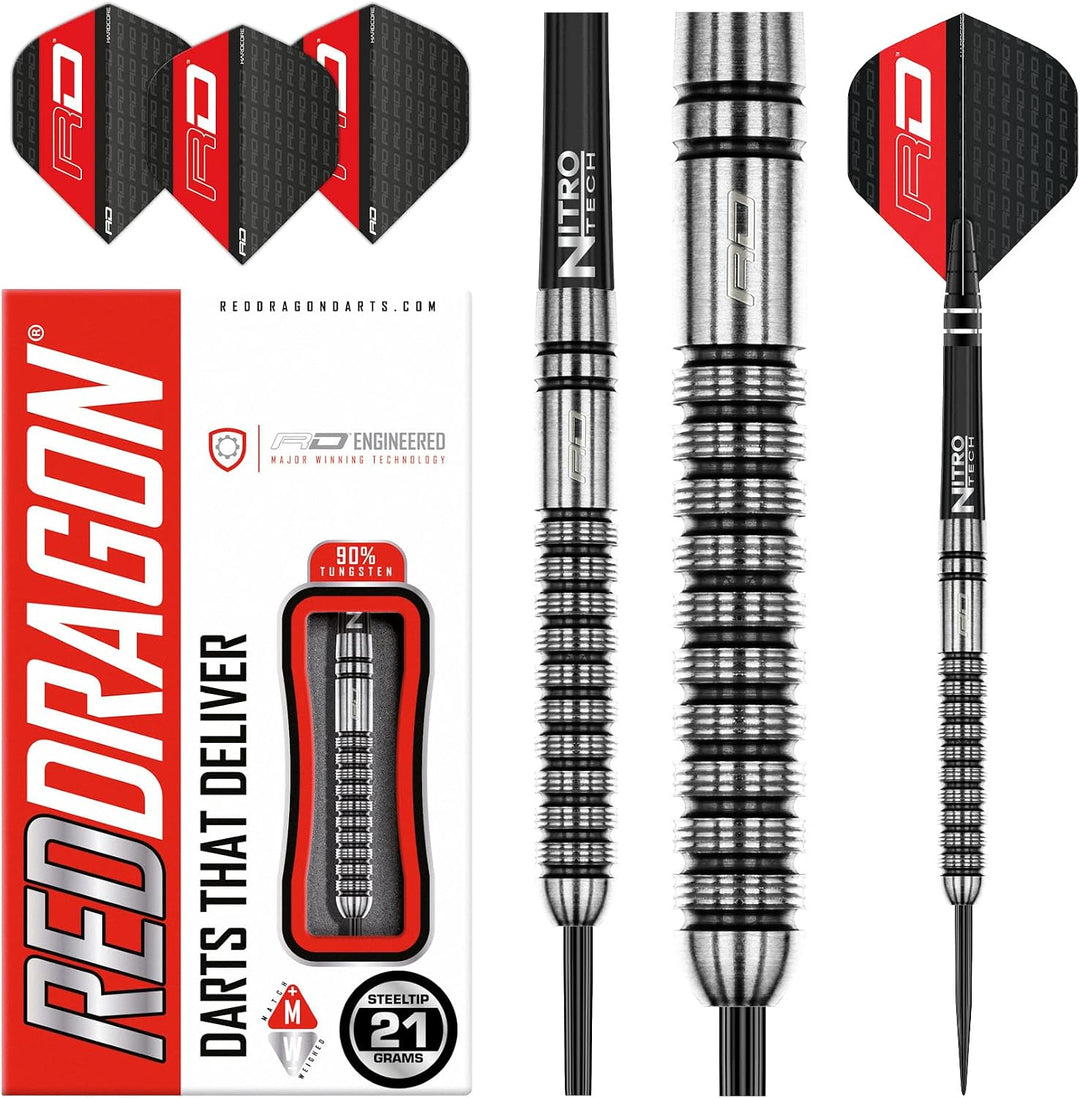 RED DRAGON Gian Van Veen Premium Wolfram Darts Set mit Flüge und Stielen 21.0 Gramm, 21.0 Gramm