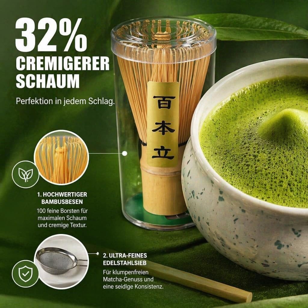 Premium Matcha Besen Set 5-teilig，Matcha-Besen, Matcha-Schale, Chasen und Matcha Löffel，Matcha Sieb