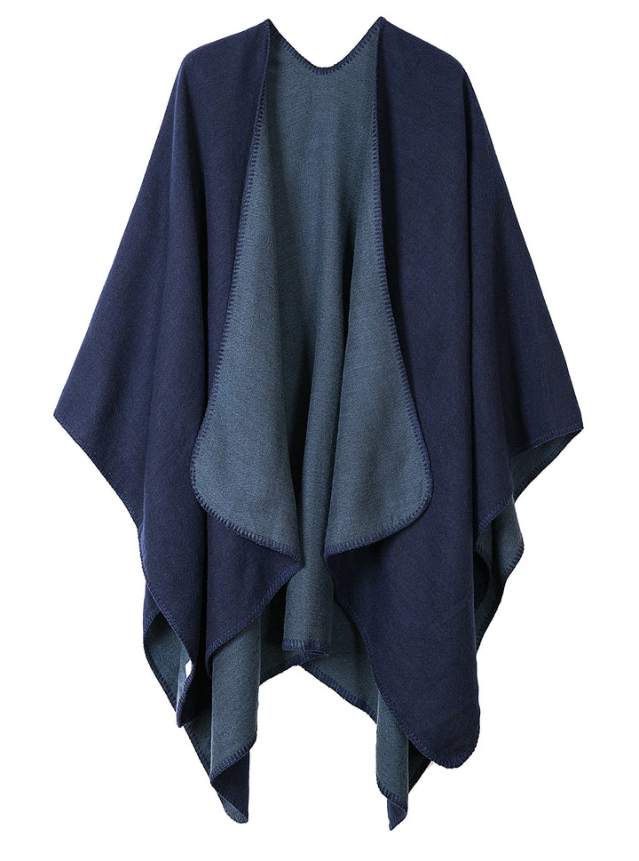 Damen Vintage Farbblocking Schal Wrap Open Front Poncho Übergrosse Winterdecke Elegant Cape Coat Ein