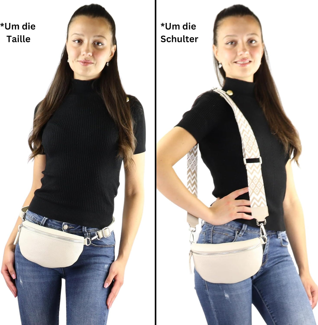 Blade Bauchtasche Damen Echtleder, stylische Gürteltasche Damen mit 2 gemusterten und Leder abnehmba