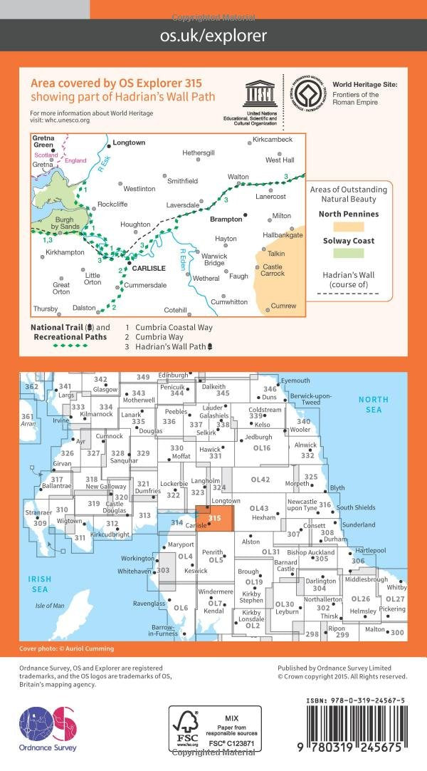 Carlisle, Brampton, Longtown and Gretna Green (OS Explorer Map, Band 315), Karte